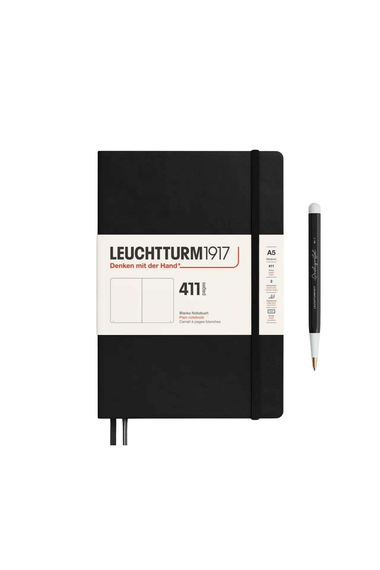 Leuchtturm1917 A5 Medium Hardcover Notebook (Thick, 411 Pages) – Black