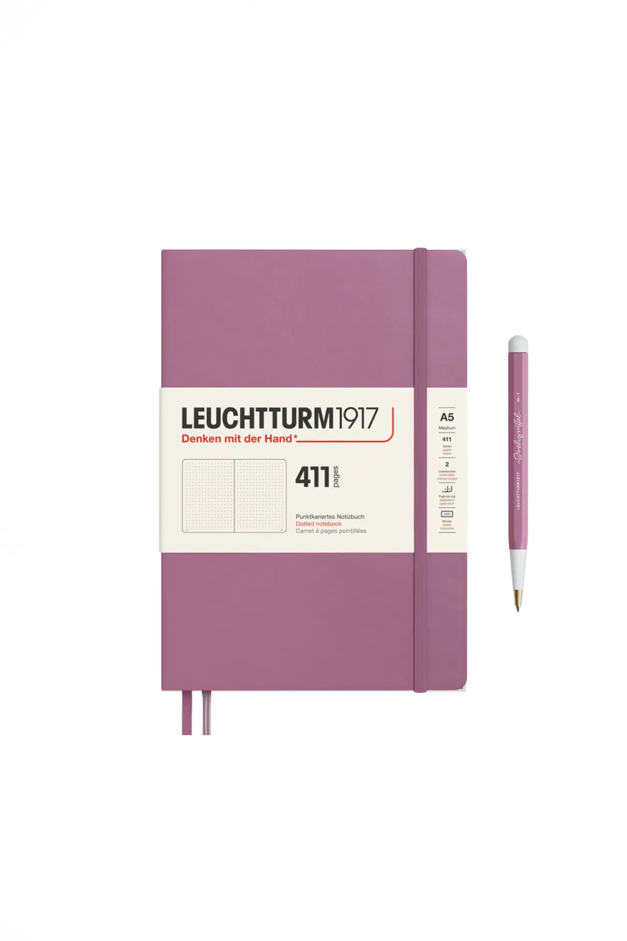 Leuchtturm1917 A5 Medium Hardcover Notebook (Thick, 411 Pages) – Dusty Rose