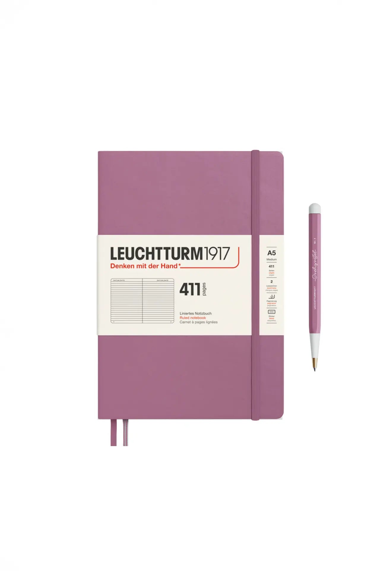 Leuchtturm1917 A5 Medium Hardcover Notebook (Thick, 411 Pages) – Dusty Rose