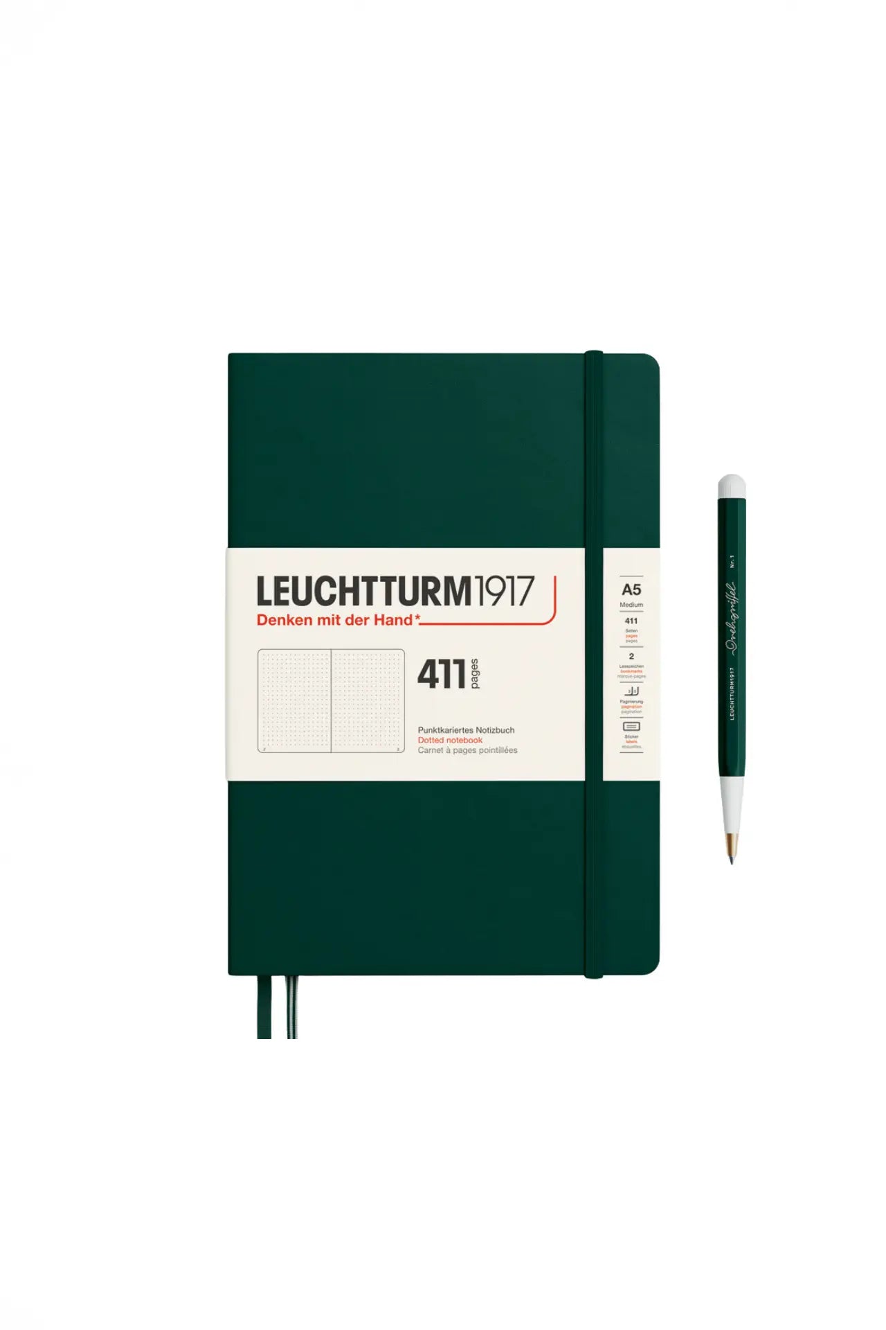 Leuchtturm1917 A5 Medium Hardcover Notebook (Thick, 411 Pages) – Forest Green