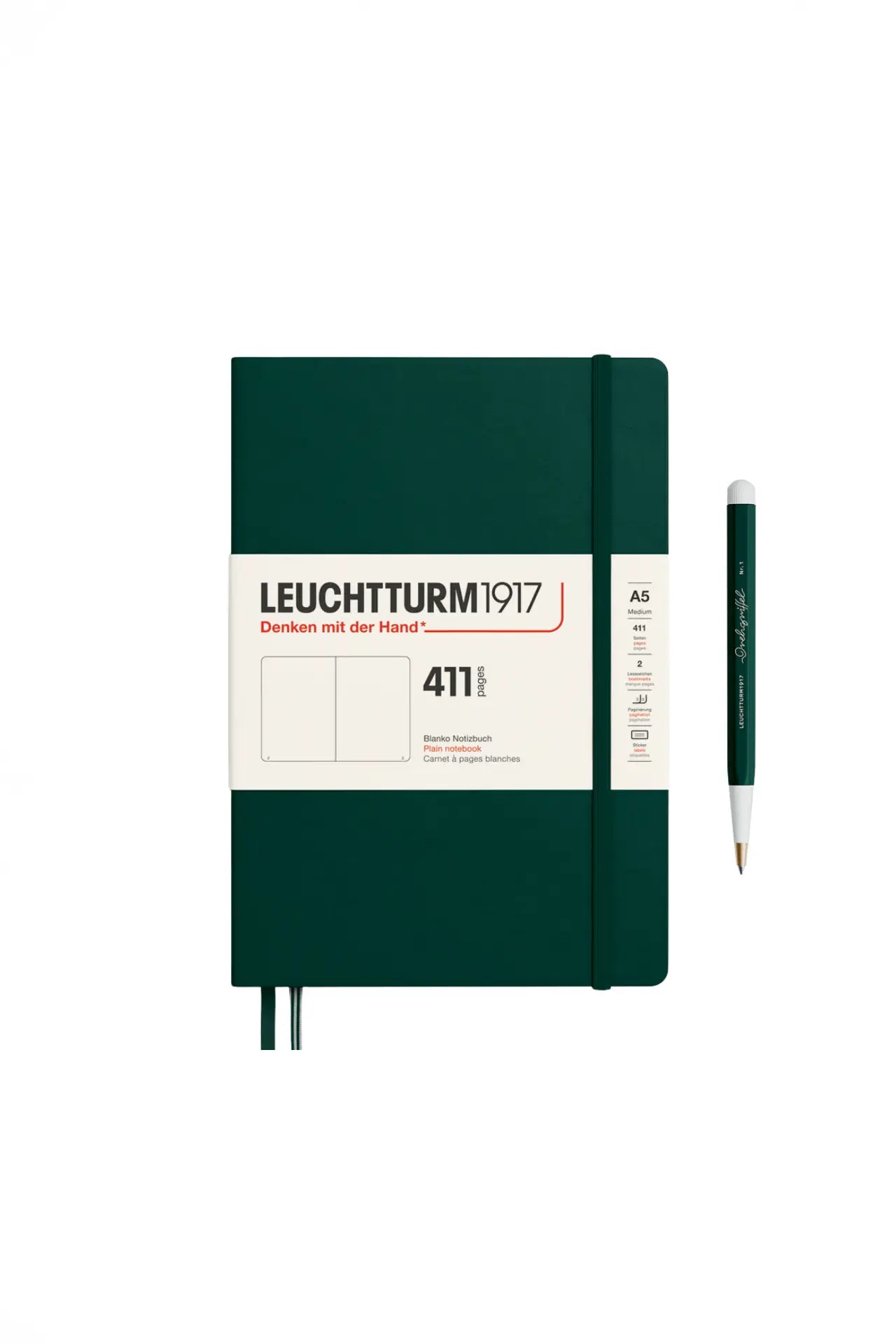 Leuchtturm1917 A5 Medium Hardcover Notebook (Thick, 411 Pages) – Forest Green