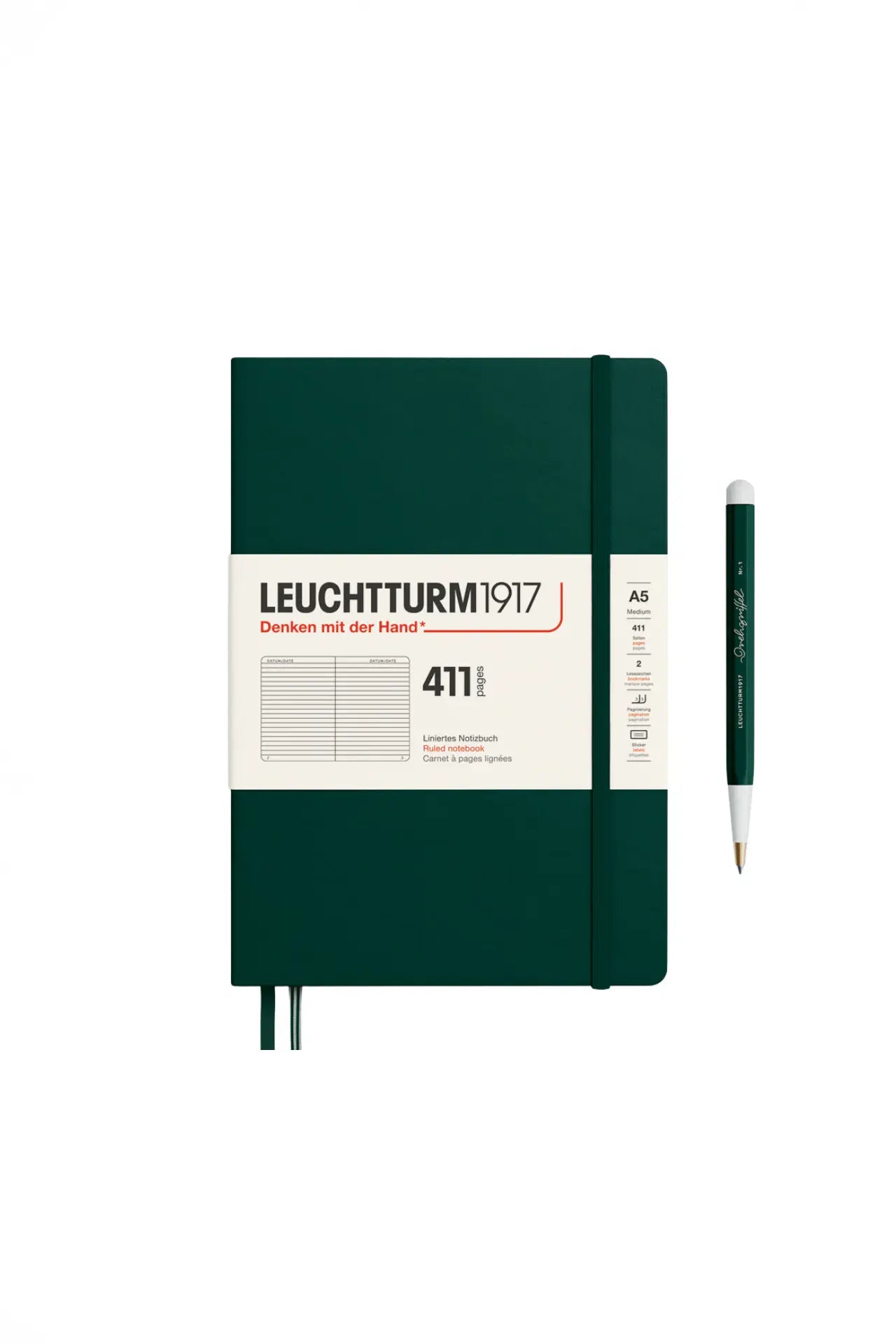 Leuchtturm1917 A5 Medium Hardcover Notebook (Thick, 411 Pages) – Forest Green