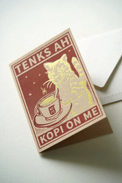 Tenks Ah, Kopi On Me – Letterpress Greeting Card