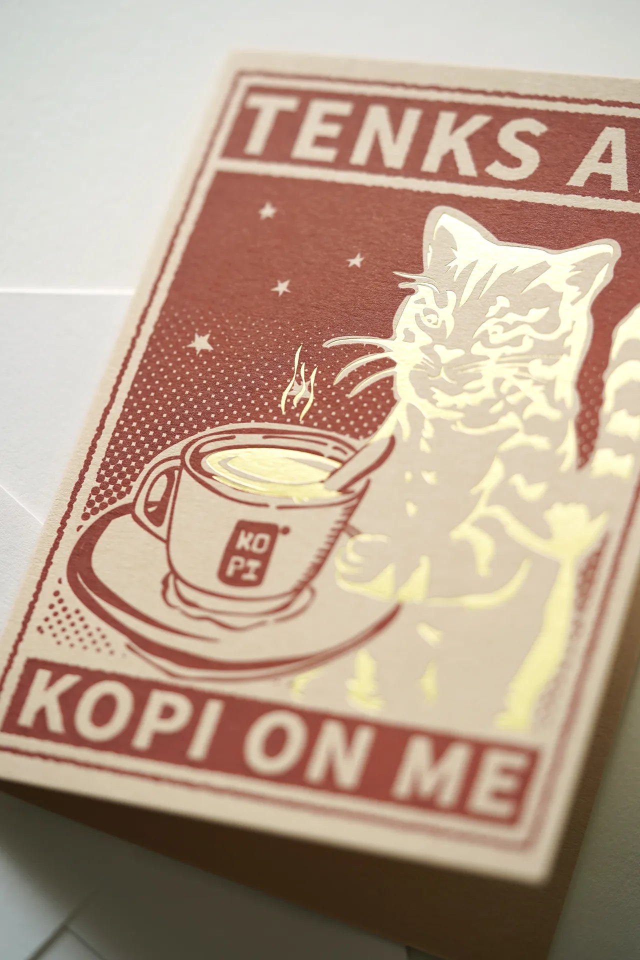 Tenks Ah, Kopi On Me – Letterpress Greeting Card