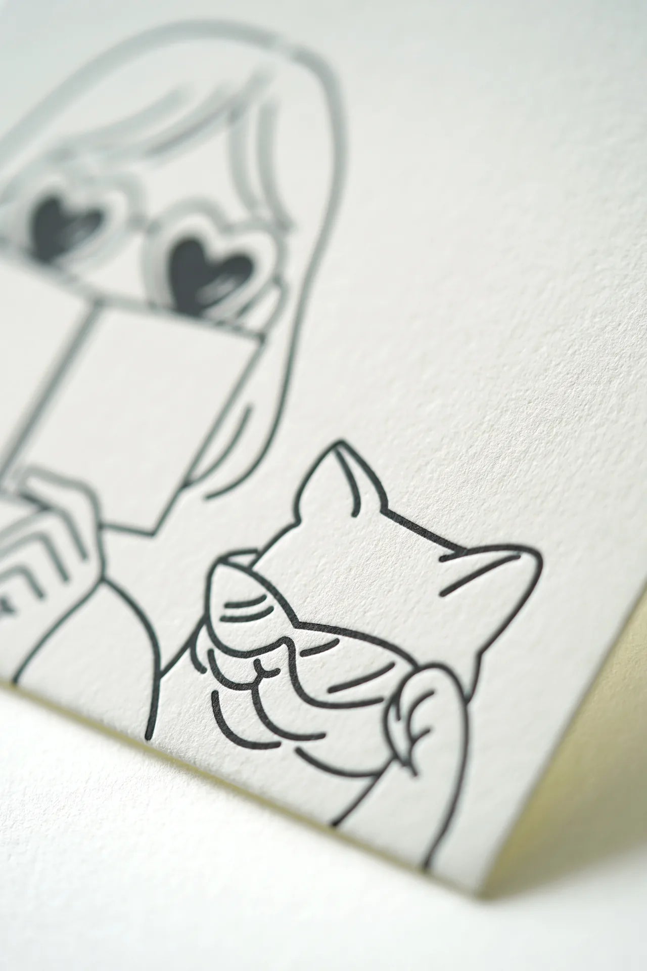Books, Music & Cats - Letterpress Postcard
