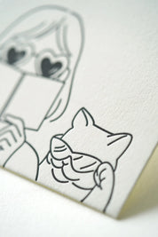 Books, Music & Cats - Letterpress Postcard