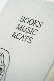 Books, Music & Cats - Letterpress Postcard